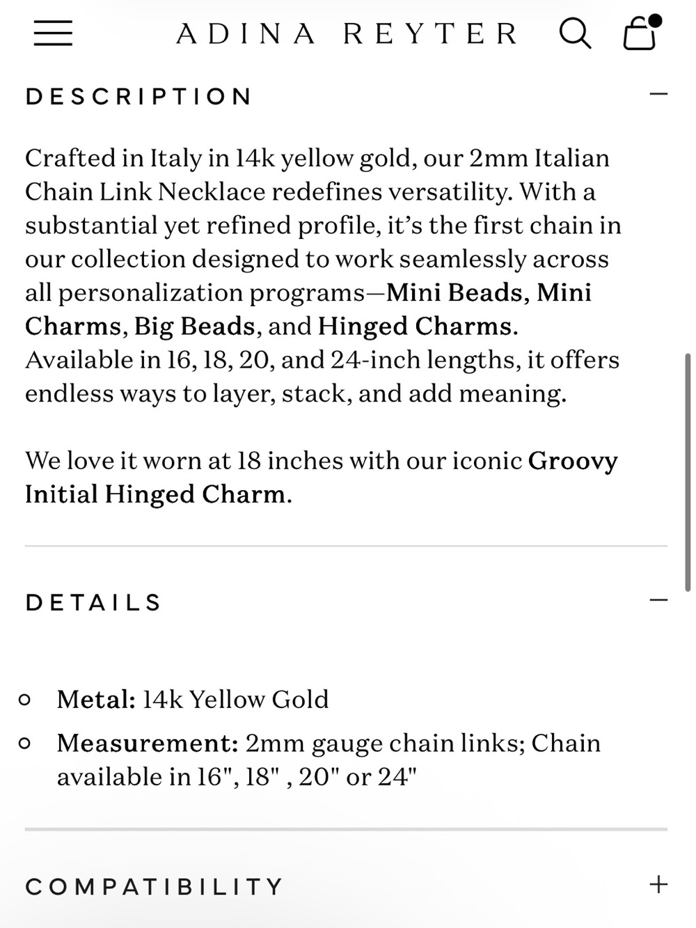 Adina Reyter Italian Chain 2 mm - Women's Jewelry - Picture 8 of 11